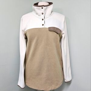 Entro High Neck Fleece Pullover Jacket with Snaps Tan Cream White Size Medium